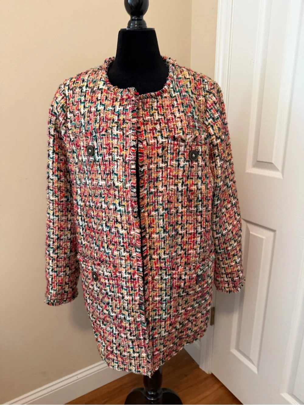 Talbots Multi Color Candy Tweed Fringe Topper Size 16 - Picture 2 of 16
